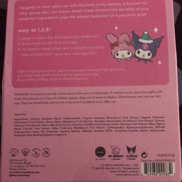 ✨🆕BNIP!Crème Shop x My Melody & Kuromi 3 set of Sheet Masks!BN 2023!SEALED!💜 - Picture 6 of 8